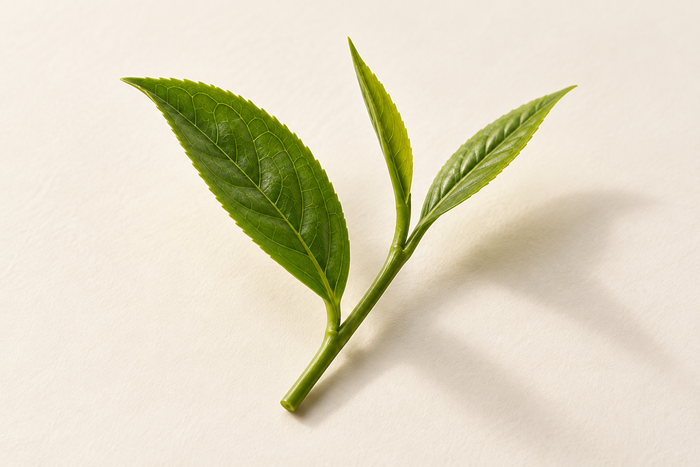 A fresh tea shoot on ivory, illustrating L-Theanine.