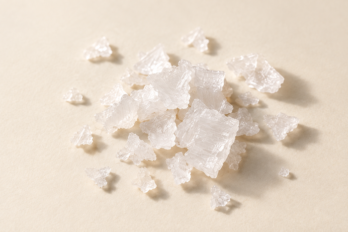 Translucent salt flakes on ivory, illustrating Electrolyte Blend.