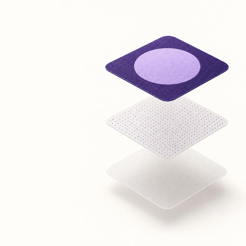 Illustration of three separated Pure Patch Sleep Patch layers